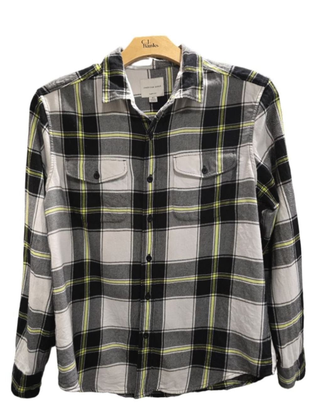 Men's American Eagle Flannel Classis Fit Shirt Black/White/Yellow Size L